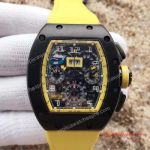 Fake Richard Mille RM011 Flyback Chronograph Felipe Massa Black Case Yellow Inner rubber Watch